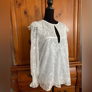 Floryday white blouse with ruffles and white embroidered florals- new with tags